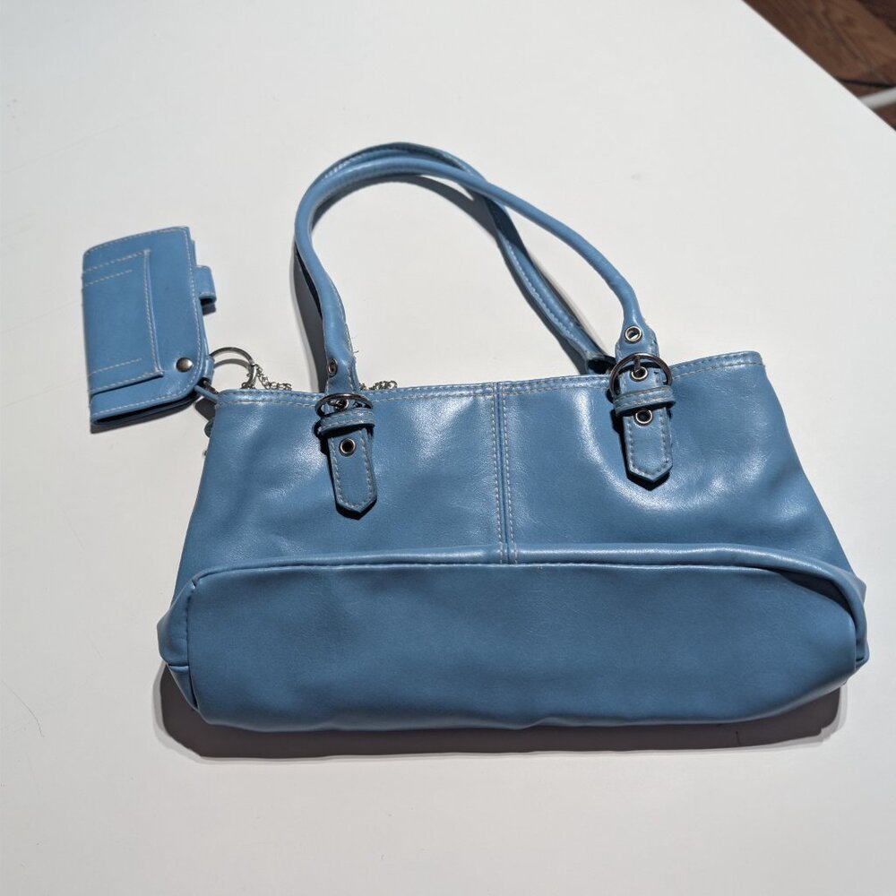 St John's Bay Light Blue leather satchel W/change purse, Excellent Condition - Picture 2 of 6